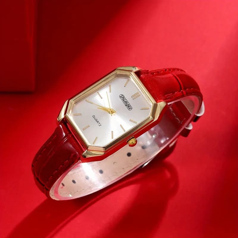 Women's Square Dial Quartz Leather Watch
